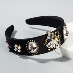 1 Black  Bee Pearl Wide-edge Diamond Headband